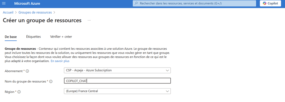 groupe dans Azure